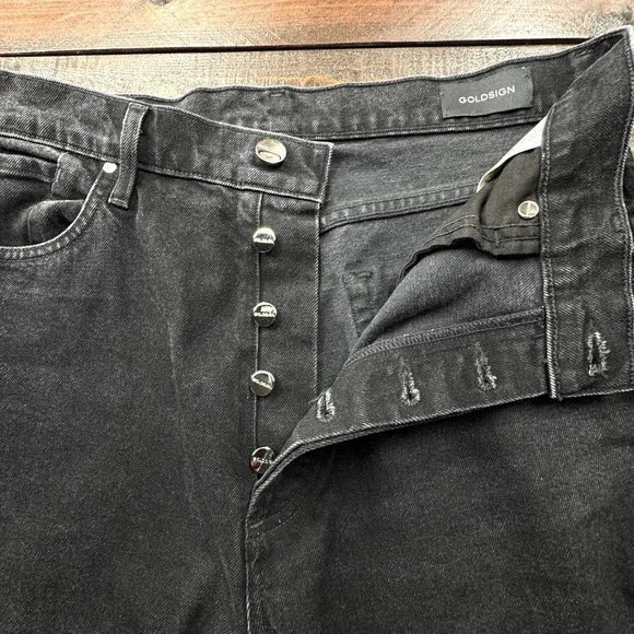 Goldsign‎ High Rise Straight Button Fly Jeans Tag 29" True 32" Black Orig $375 - Picture 3 of 15